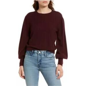 Frame Cabernet Dark Red Cashmere Puff Sleeve Smock Cuff Sweater Sz.M NWT